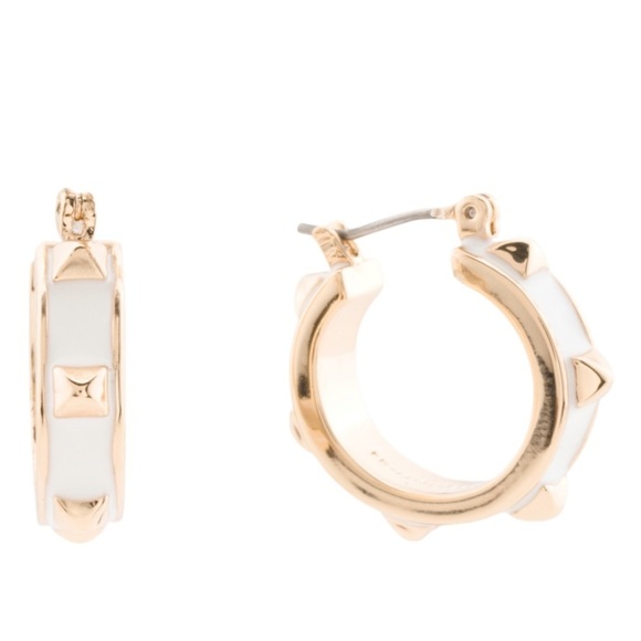 All Saints Jewelry - AllSaints Enamel Studded Hoop Earrings White Gold Tone Plated Brass New
